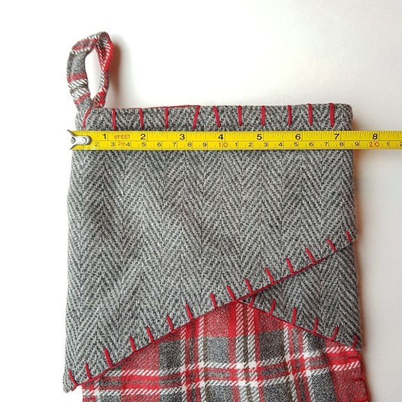 Tartan Plaid and Herringbone Christmas Stocking Red Gray 17" - Picture 6 of 6